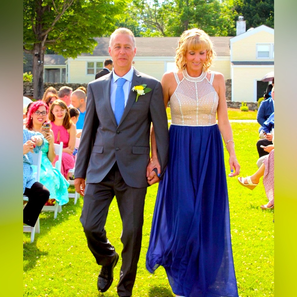 Beautiful blue floor length dress.